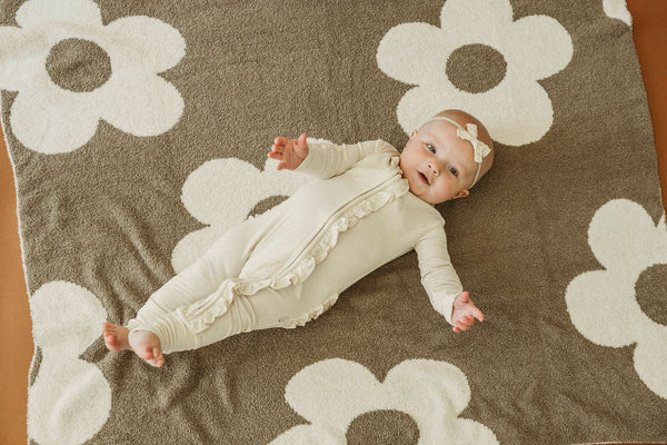 Cream Baby Pajamas | Ruffle Zipper Romper