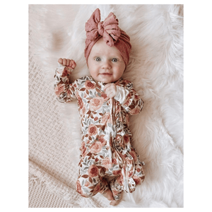 Dusty Pink Floral Baby Pajamas | Ruffle Zipper Romper