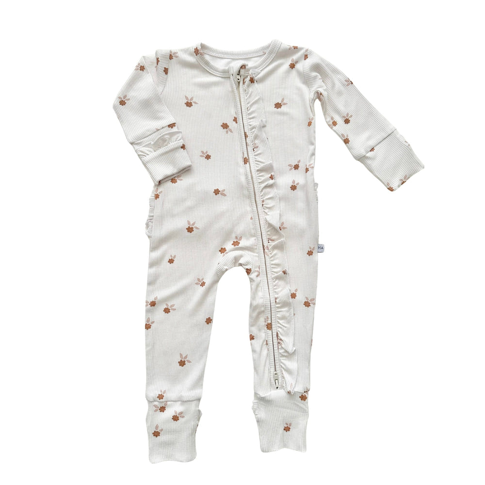 Fleur Ribbed Baby Pajamas | Ruffle Zipper Romper