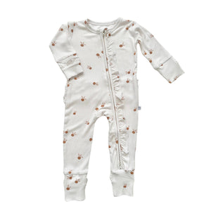 Fleur Ribbed Baby Pajamas | Ruffle Zipper Romper