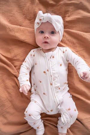 Fleur Ribbed Baby Pajamas | Ruffle Zipper Romper