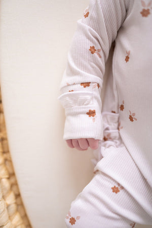 Fleur Ribbed Baby Pajamas | Ruffle Zipper Romper