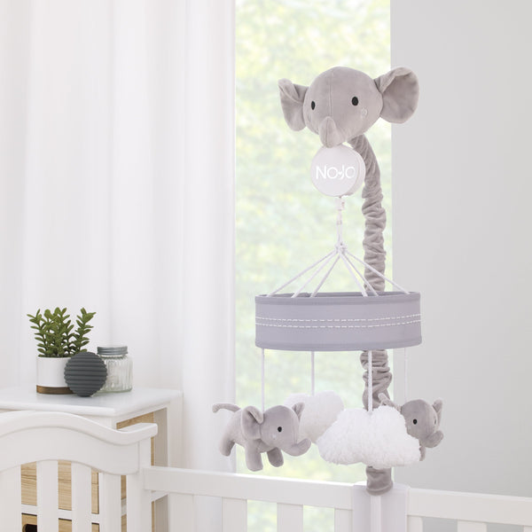 Plush Elephant Gray and White Puffy Clouds Musical Mobile