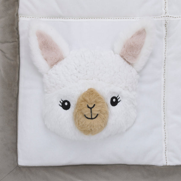 Playful Pals White, Tan, and Gray Four 3D Animals With Crinkle Plush Tummy Time Play Mat - Sloth, Llama, Elephant, and Giraffe