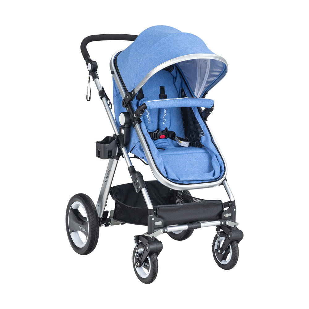 Folding aluminum baby stroller jogger with diaper bag, perfect for travel and outings.