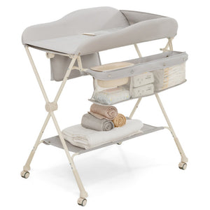 Baby Diaper Changing Table with Water Basin Wheel - Foldable for Nursery