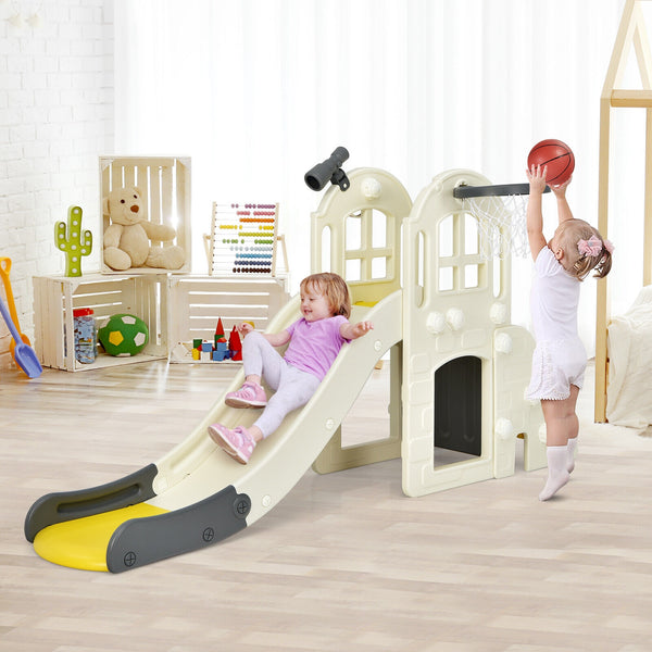 6-In-1 Large Slide for Kids Toddler Climber Slide Playset with Basketball Hoop