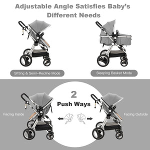 Folding aluminum baby stroller jogger with diaper bag, shown at angle 16, perfect for travel and outings.