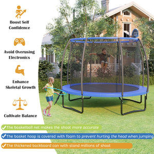 Recreational Trampoline with Basketball Hoop and Net Ladder