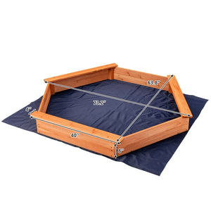 Hexagon Wooden Cedar Sand Box with Seat Boards - UV-Protected Cover