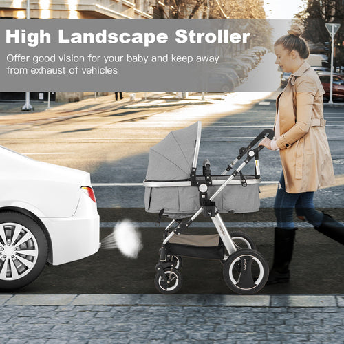 Folding aluminum baby stroller jogger with diaper bag, shown at angle 9 for stylish and convenient travel.