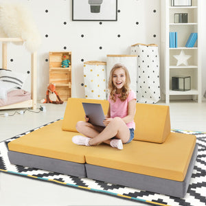 4-Piece Convertible Kids Couch Set with 2 Folding Mats
