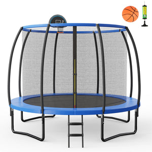 Recreational Trampoline with Basketball Hoop and Net Ladder