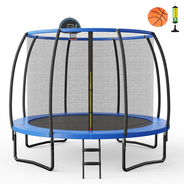 Recreational Trampoline with Basketball Hoop and Net Ladder