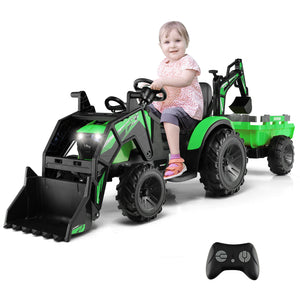 12V 3 in 1 Kids Ride On Excavator with shovel, bucket, and music - fun toy for outdoor play.