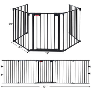 Adjustable 5-panel fireplace fence for pets, 115 inches long, shown from angle 3. Safe and stylish barrier for your home.