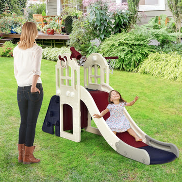 6-In-1 Large Slide for Kids Toddler Climber Slide Playset with Basketball Hoop