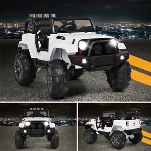 12V kids remote control riding truck car with LED lights, angled view showcasing fun design and features for outdoor play.