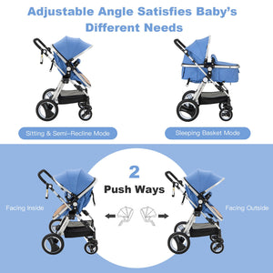 Folding aluminum baby stroller jogger with diaper bag, shown at angle 8, perfect for travel and outings.