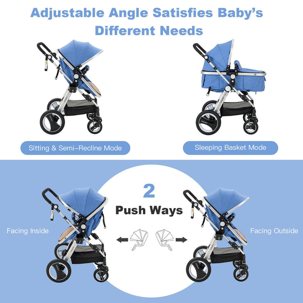 Folding aluminum baby stroller jogger with diaper bag, shown at angle 8, perfect for travel and outings.