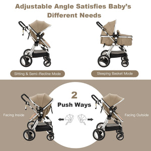 Folding aluminum baby stroller jogger with diaper bag, angled view showcasing design and portability.
