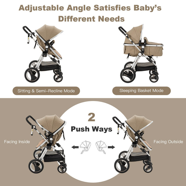 Folding aluminum baby stroller jogger with diaper bag, angled view showcasing design and portability.