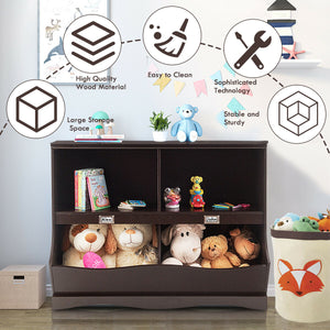 Kids storage unit toy organizer and bookshelf for children, angled view showcasing its functional design.