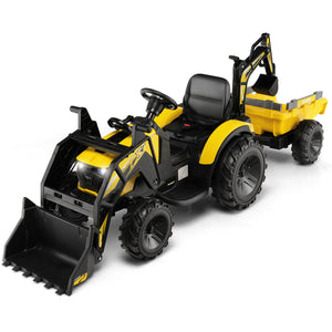 12V 3 in 1 Kids Ride On Excavator with shovel bucket and music, perfect for outdoor play and imaginative fun.