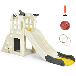 6-In-1 Large Slide for Kids Toddler Climber Slide Playset with Basketball Hoop