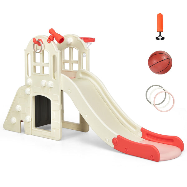 6-In-1 Large Slide for Kids Toddler Climber Slide Playset with Basketball Hoop