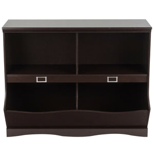 Kids storage unit and toy organizer bookshelf for children, angled view showcasing vibrant design and functionality.
