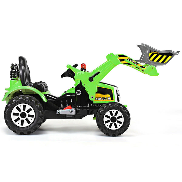 12V battery-powered kids ride-on dumper truck at a 15-degree angle, perfect for outdoor play and imaginative adventures.