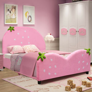 Kids upholstered toddler bed with berry pattern, perfect for playful and cozy sleep.