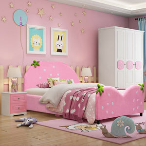 Kids upholstered toddler bed with berry pattern, perfect for playful and cozy sleep spaces.