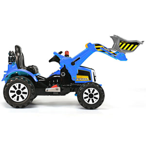 12V battery-powered kids ride-on dumper truck at a 24-degree angle, perfect for outdoor play and fun adventures.
