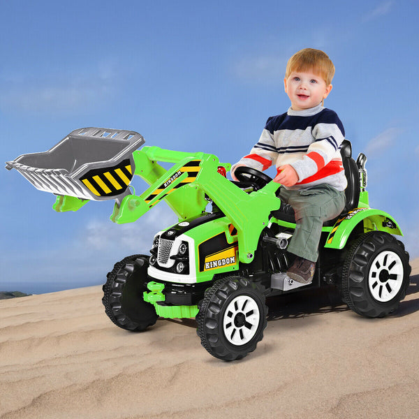 12V battery-powered kids ride-on dumper truck in vibrant colors, perfect for outdoor play and adventure.