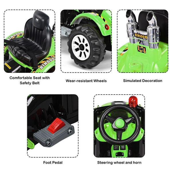 12V battery-powered kids ride-on dumper truck in angle view, perfect for outdoor play and adventure.