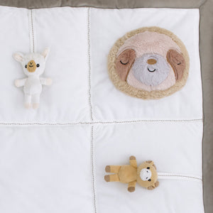 Playful Pals White, Tan, and Gray Four 3D Animals With Crinkle Plush Tummy Time Play Mat - Sloth, Llama, Elephant, and Giraffe