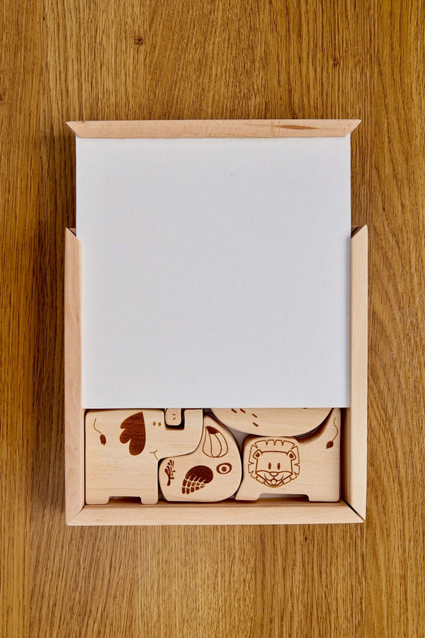 Wooden Safari Animal Puzzle Box for Toddlers