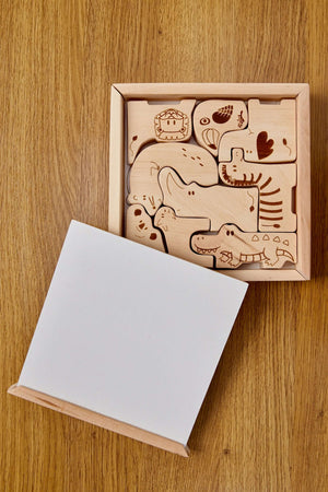 Wooden Safari Animal Puzzle Box for Toddlers