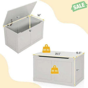 Safety Hinge Wooden Chest Organizer Toy Storage Box-White Gray Kids Storage
