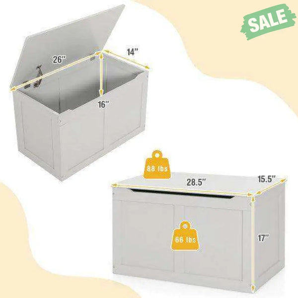 Safety Hinge Wooden Chest Organizer Toy Storage Box-White Gray Kids Storage