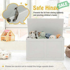 Safety Hinge Wooden Chest Organizer Toy Storage Box-White Gray Kids Storage