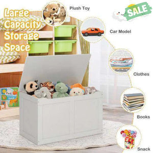 Safety Hinge Wooden Chest Organizer Toy Storage Box-White Gray Kids Storage