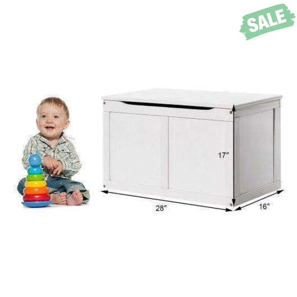Safety Hinge Wooden Chest Organizer Toy Storage Box-White Gray Kids Storage