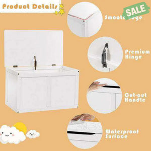 Safety Hinge Wooden Chest Organizer Toy Storage Box-White Gray Kids Storage