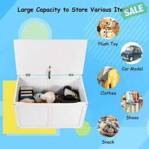 Safety Hinge Wooden Chest Organizer Toy Storage Box-White Gray Kids Storage