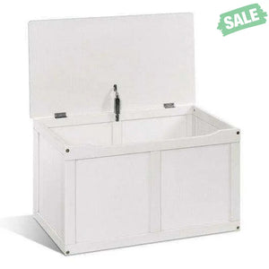 Safety Hinge Wooden Chest Organizer Toy Storage Box-White Gray Kids Storage