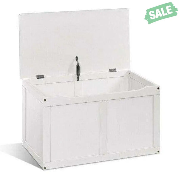 Safety Hinge Wooden Chest Organizer Toy Storage Box-White Gray Kids Storage