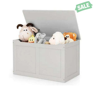 Safety Hinge Wooden Chest Organizer Toy Storage Box-White Gray Kids Storage